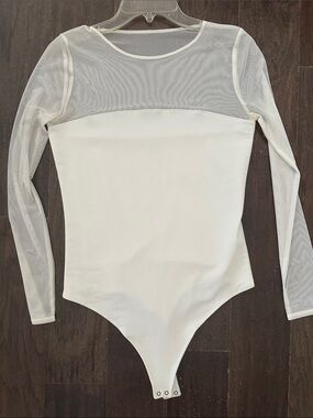 Abercrombie & Fitch White Mesh Yoke Long Sleeve Bodysuit
